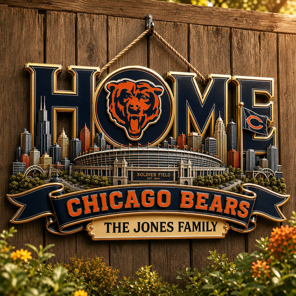 CHI x NFL Team Home Metal Sign Custom Any Name Gifts For Home Decor