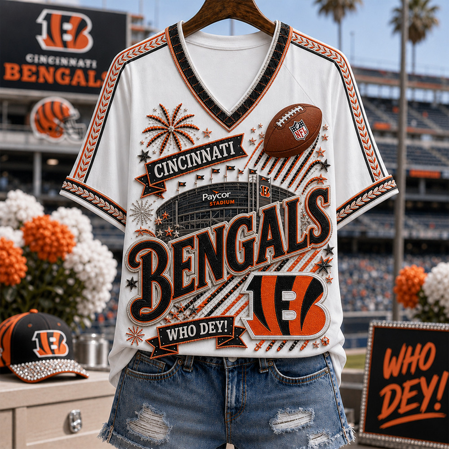 CIN_Denver Broncos NFL WOMAN V-NECK SHIRT FOR FAN 210726