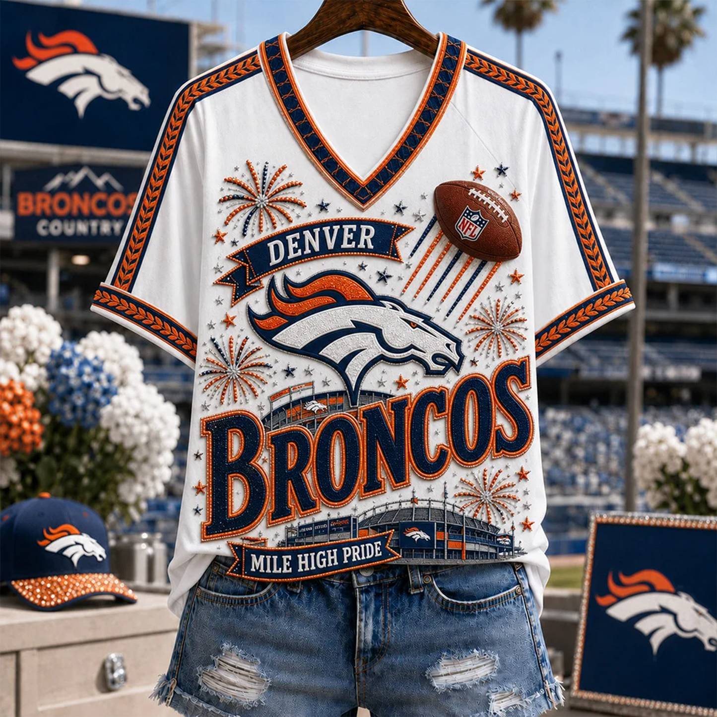 DB_Denver Broncos NFL WOMAN V-NECK SHIRT FOR FAN 210726