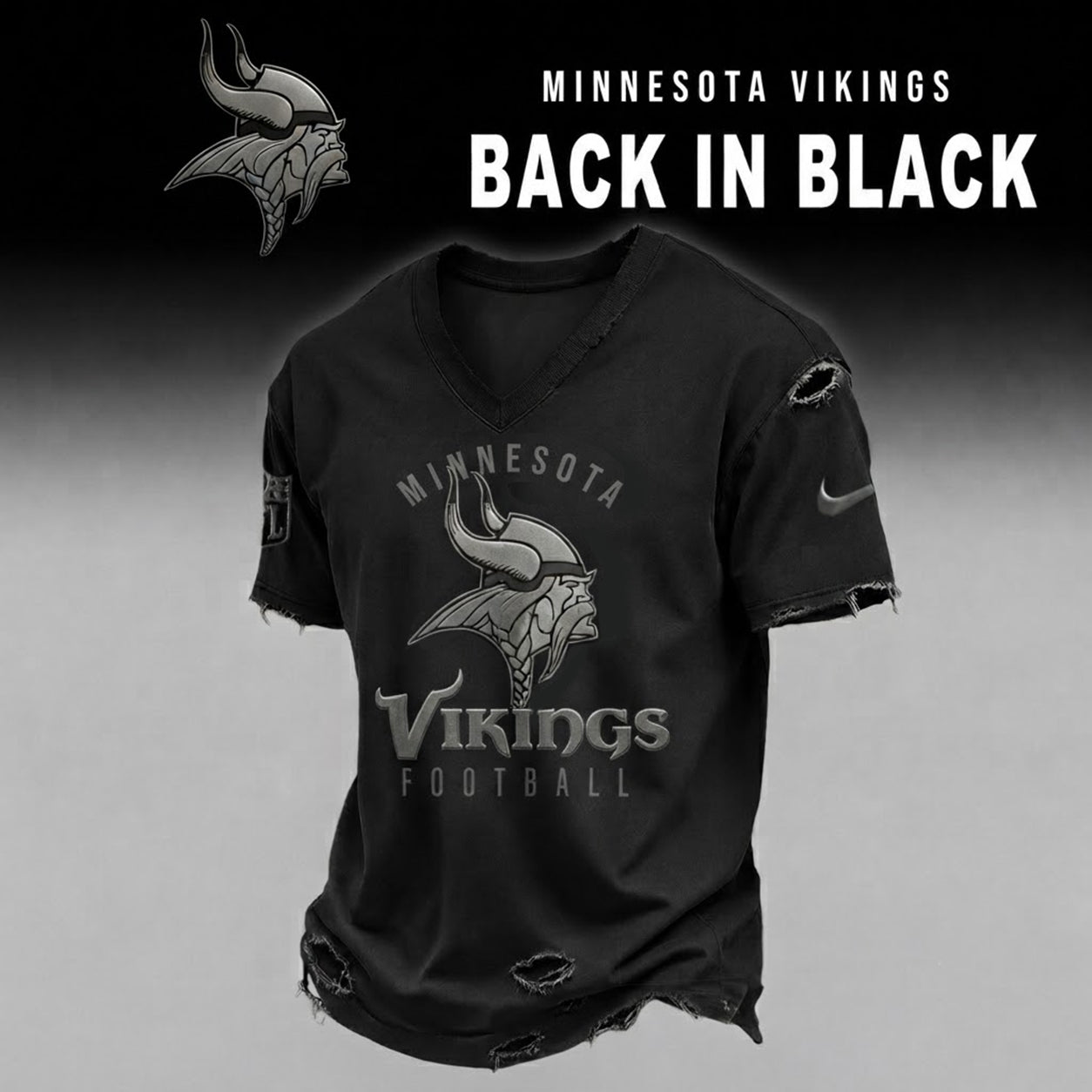 MV x NFL Back In Black V-neck Shirt 290626