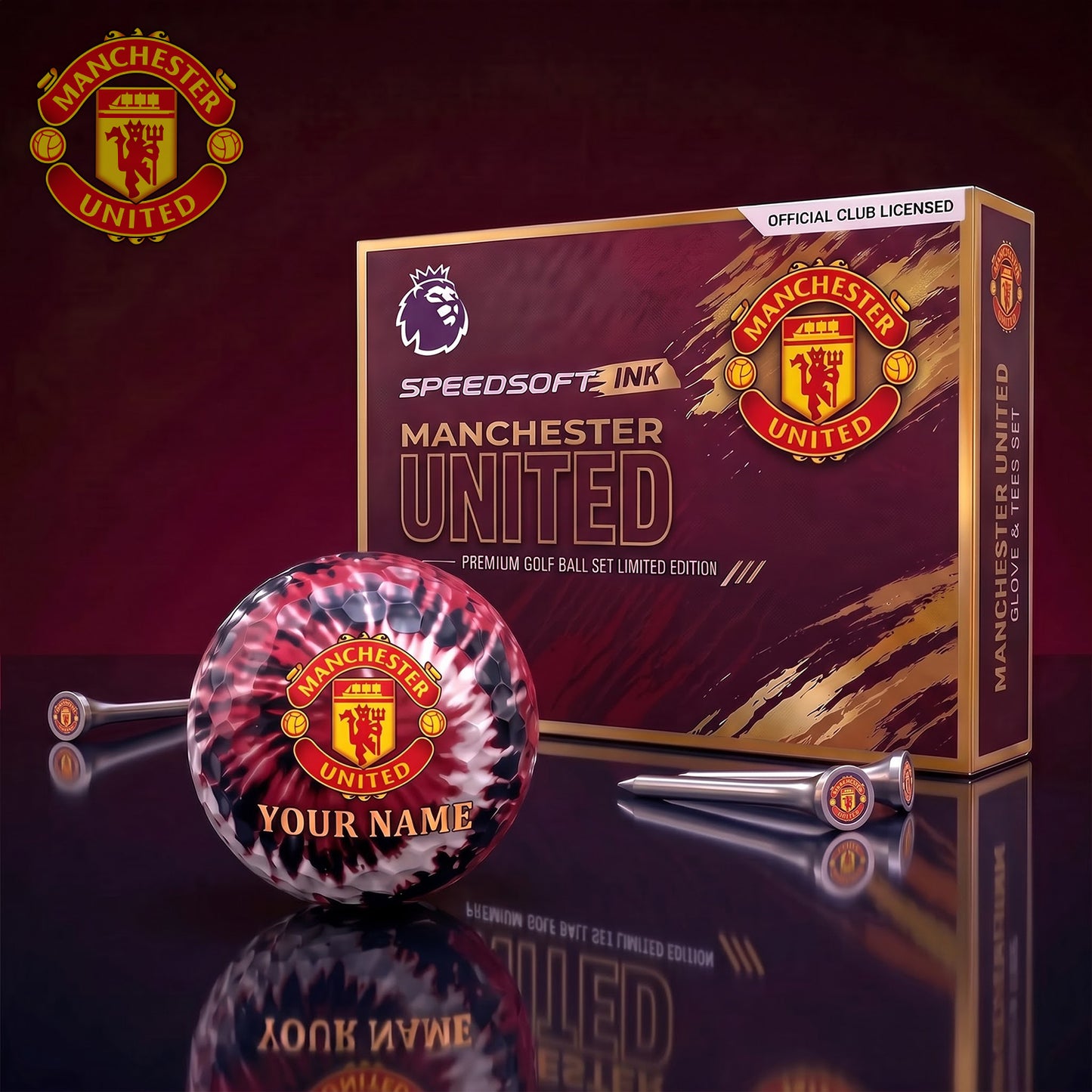 PREMIUM EPL X MU Glam-Lux PERSONALIZED TIE-Dye GOLF BALL SET LIMITED EDTION