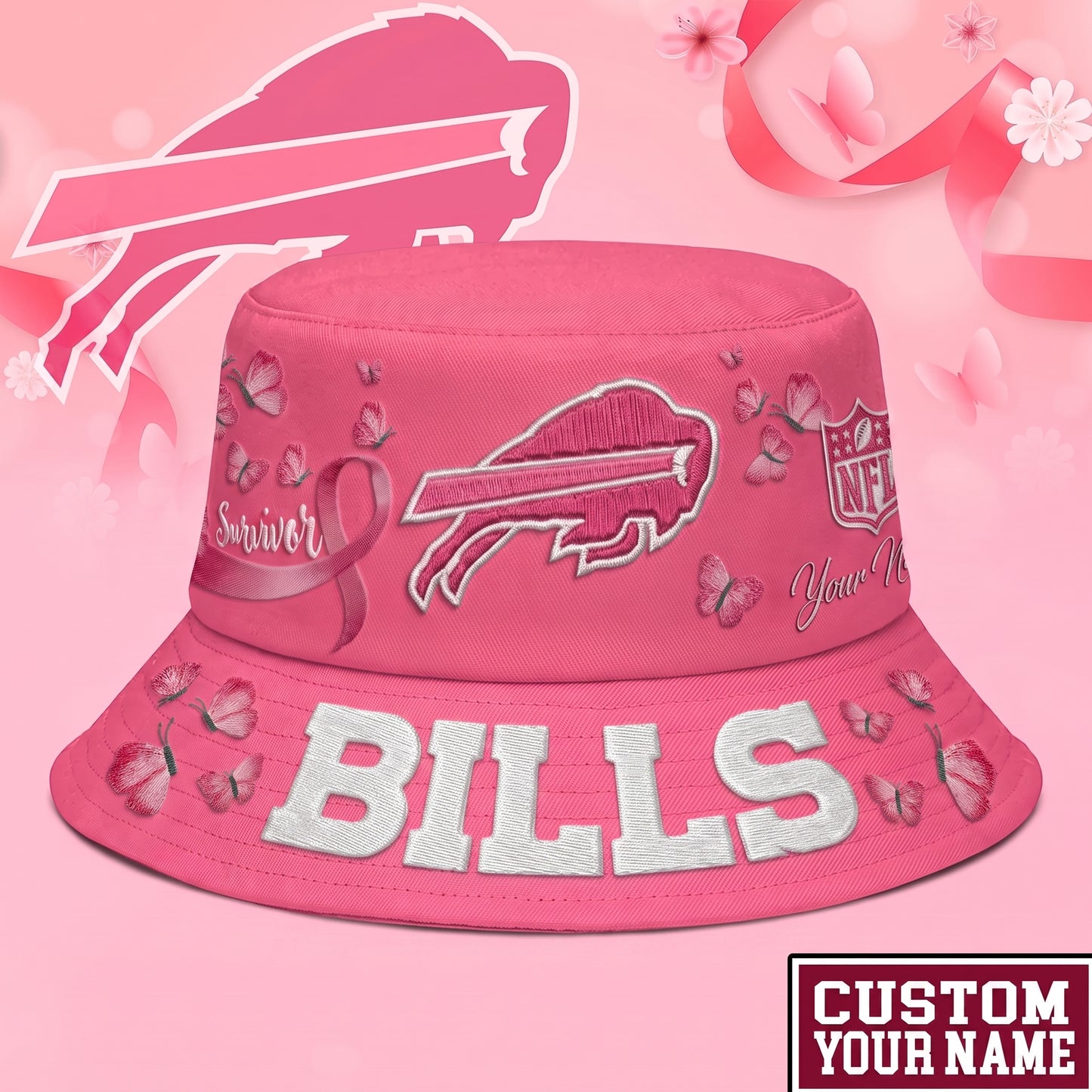 PREMIUM NFL X BB EXCLUSIVE BREAST CANCER SURVIOR BUCKET HAT