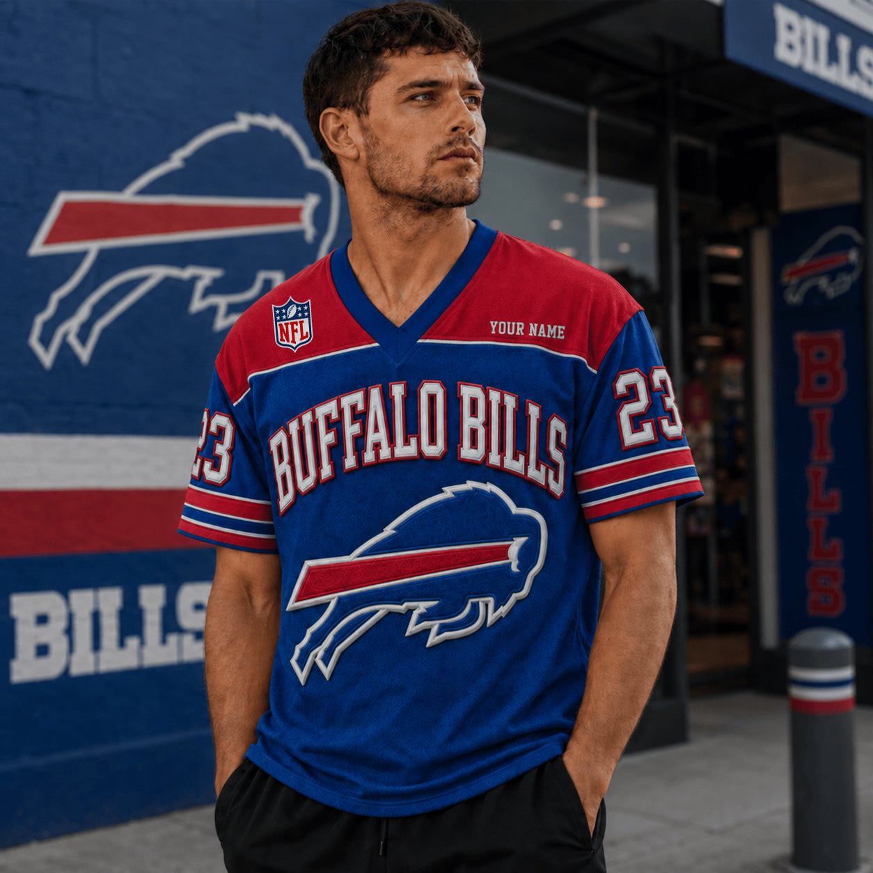 PREMIUM NFL X BUF EXCLUSICE V-Neck T-shirt Custom Name