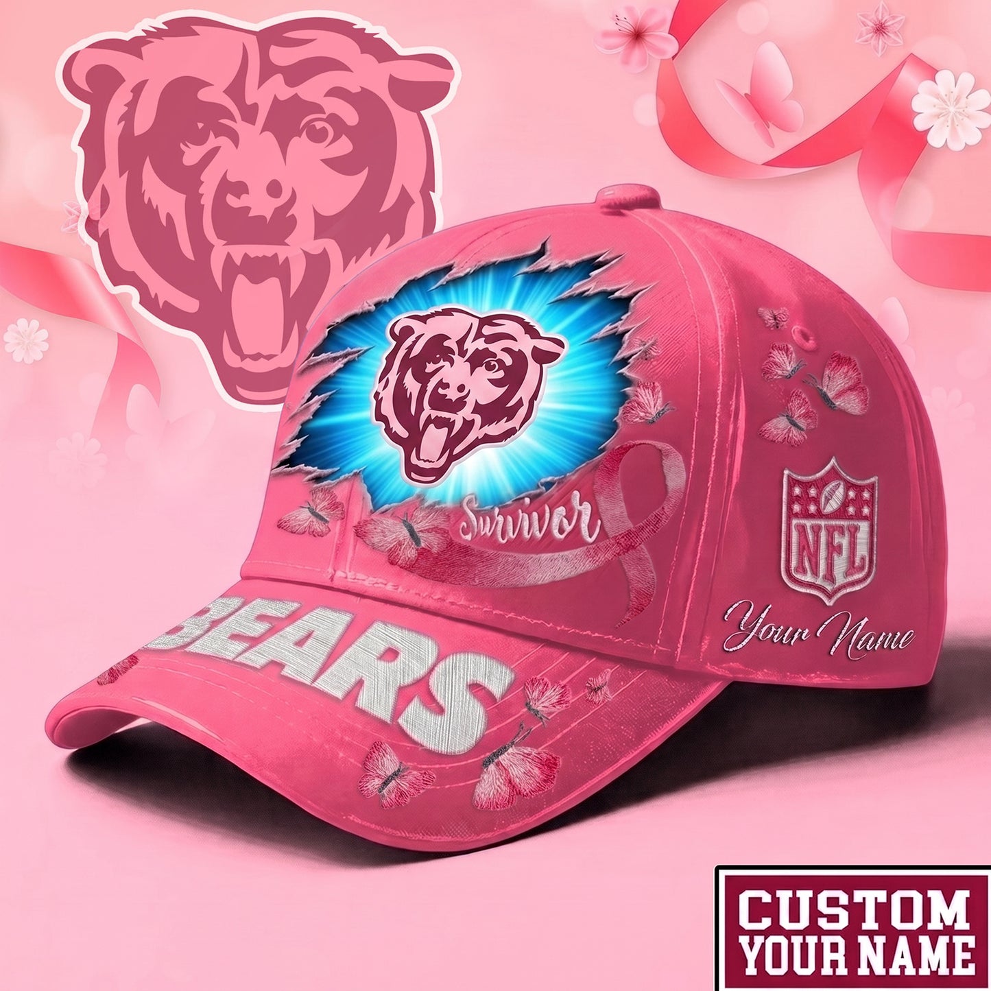 PREMIUM NFL X CHI Exclusive Breast Cancer SURVIOR CAP V3