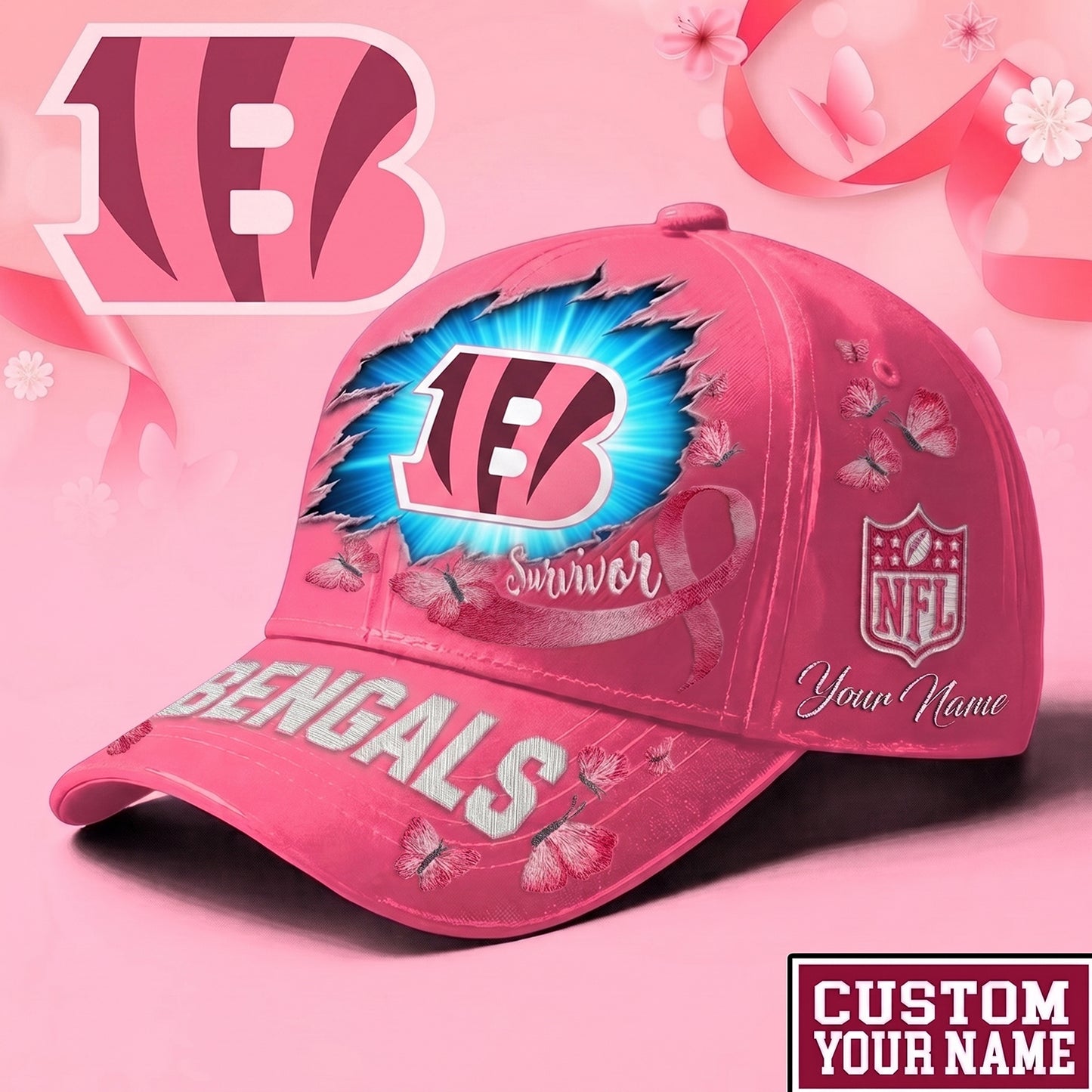 PREMIUM NFL X CIN Exclusive Breast Cancer SURVIOR CAP V3