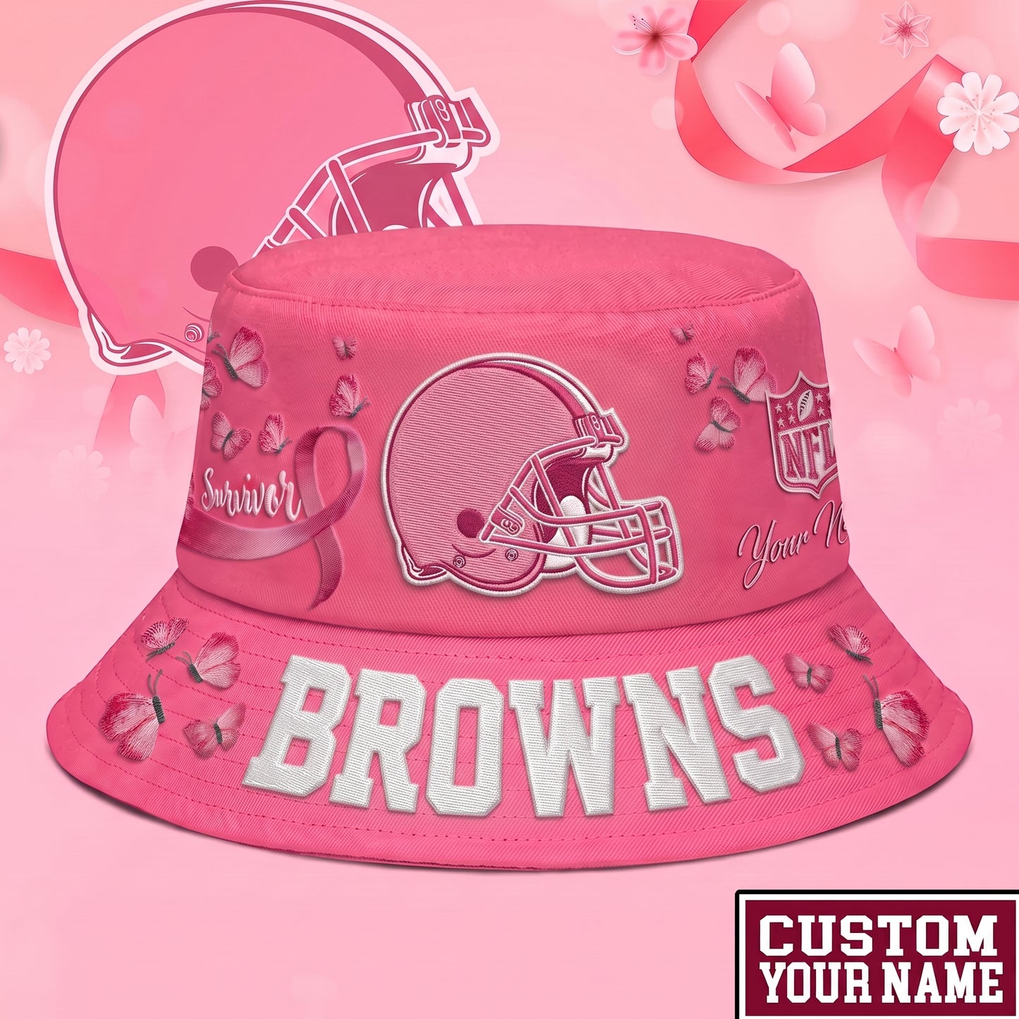 PREMIUM NFL X CLE EXCLUSIVE BREAST CANCER SURVIOR BUCKET HAT