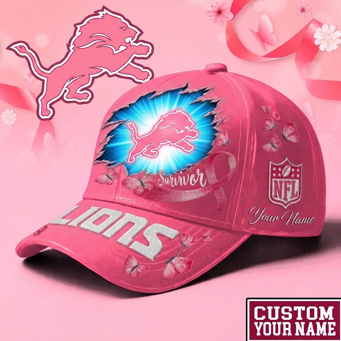 PREMIUM NFL X DET Exclusive Breast Cancer SURVIOR CAP V3