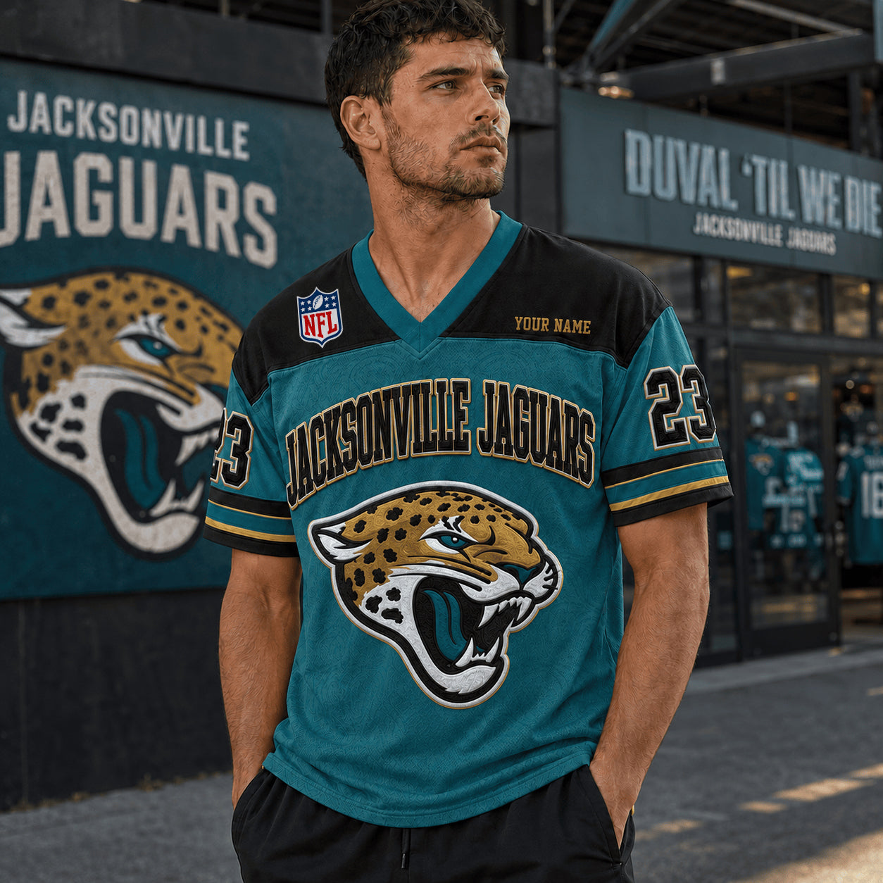 PREMIUM NFL X JAC EXCLUSICE V-Neck T-shirt Custom Name