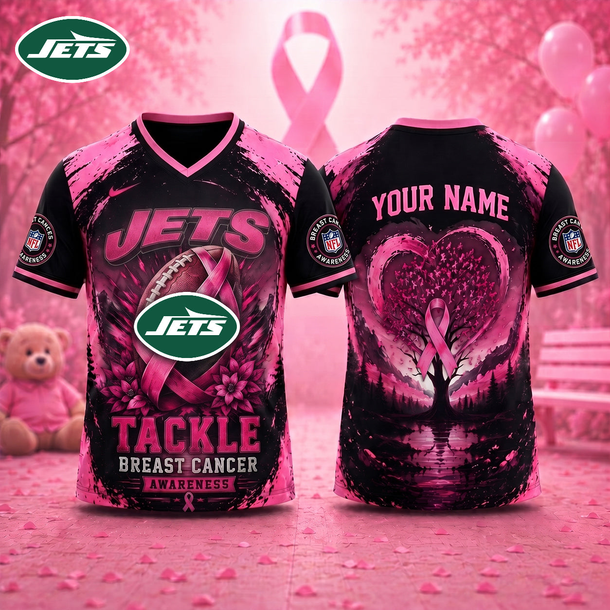 PREMIUM NFL X NYJ Exclusive Breast Cancer Awareness Vneck -TSHIRT