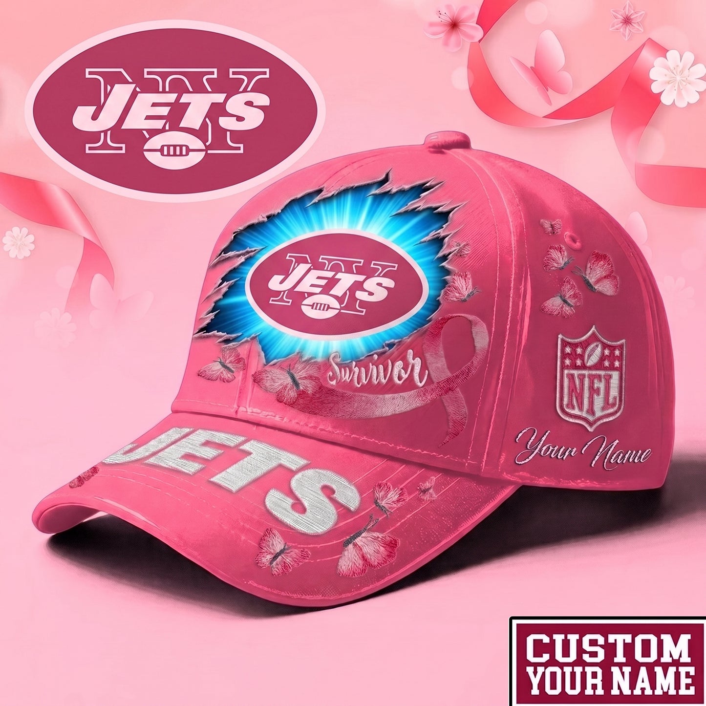 PREMIUM NFL X NYJ Exclusive Breast Cancer SURVIOR CAP V3