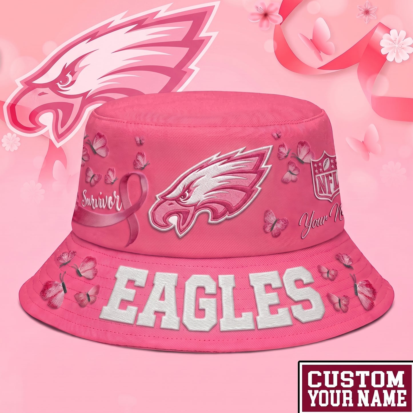 PREMIUM NFL X PE EXCLUSIVE BREAST CANCER SURVIOR BUCKET HAT