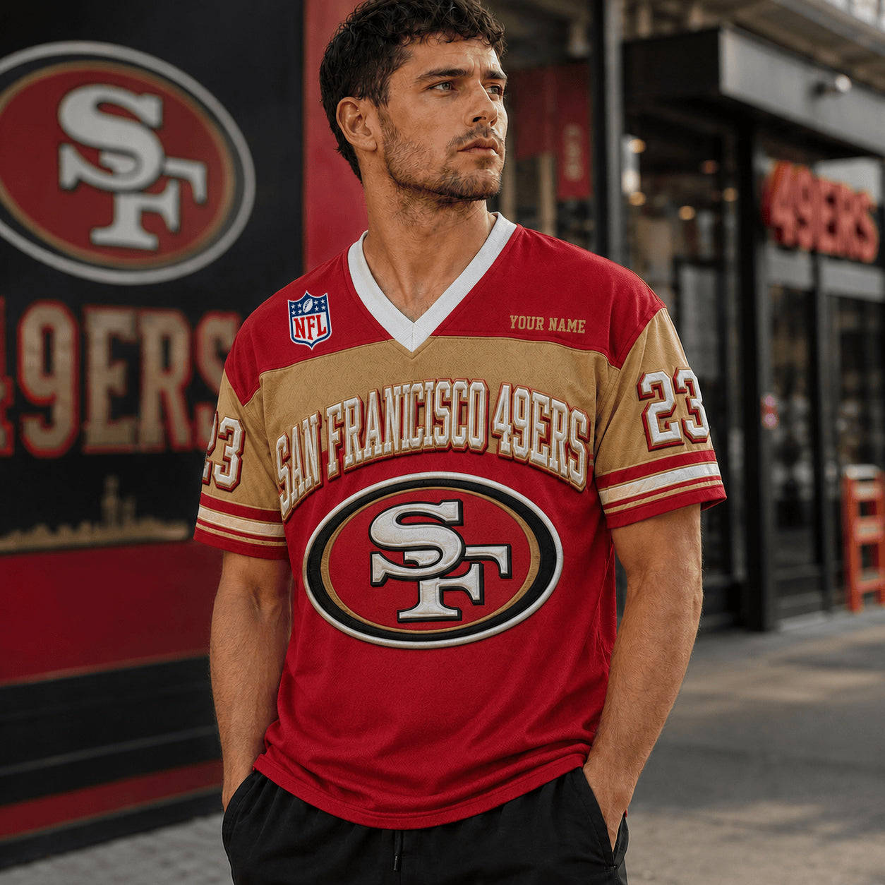 PREMIUM NFL X SF EXCLUSICE V-Neck T-shirt Custom Name