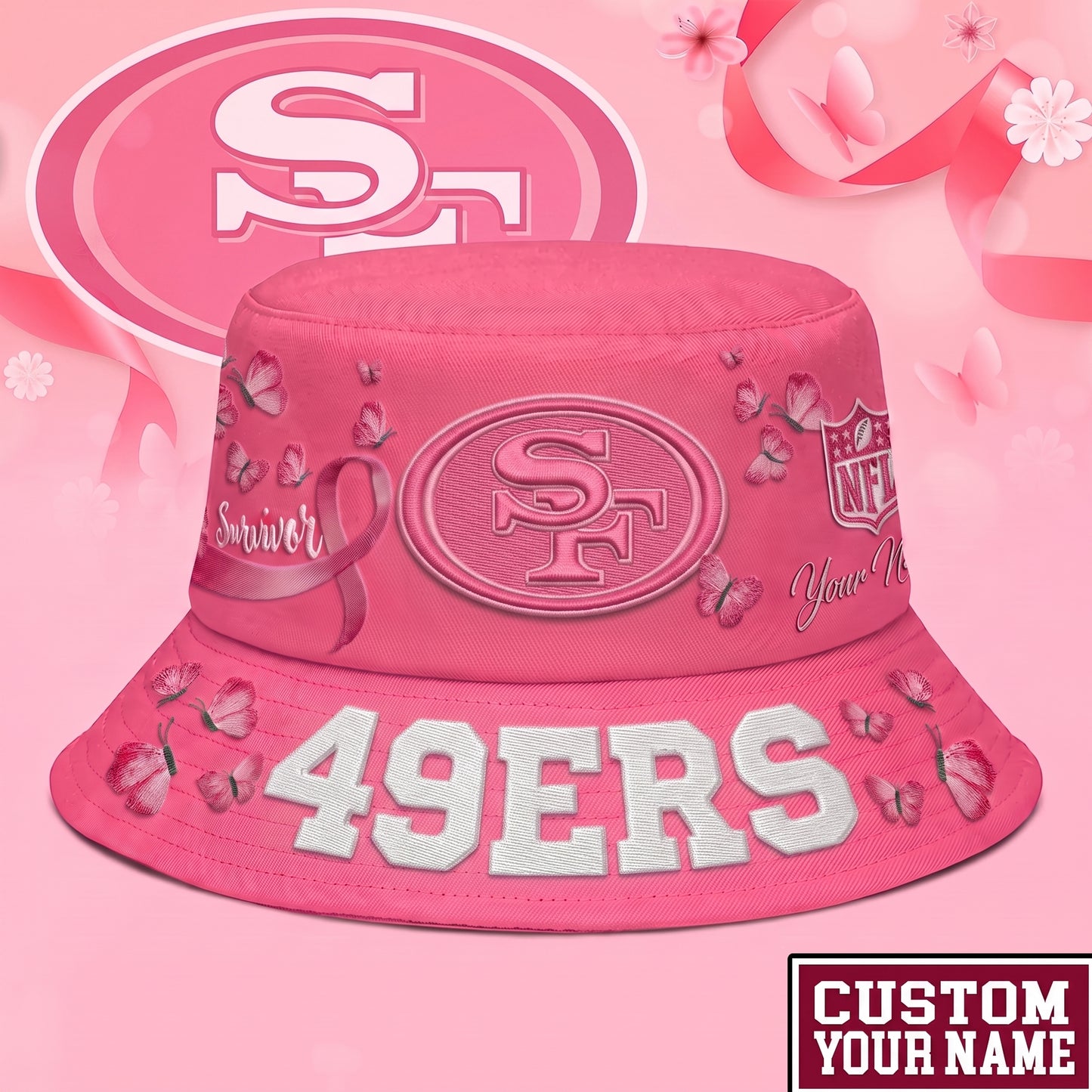PREMIUM NFL X SF EXCLUSIVE BREAST CANCER SURVIOR BUCKET HAT