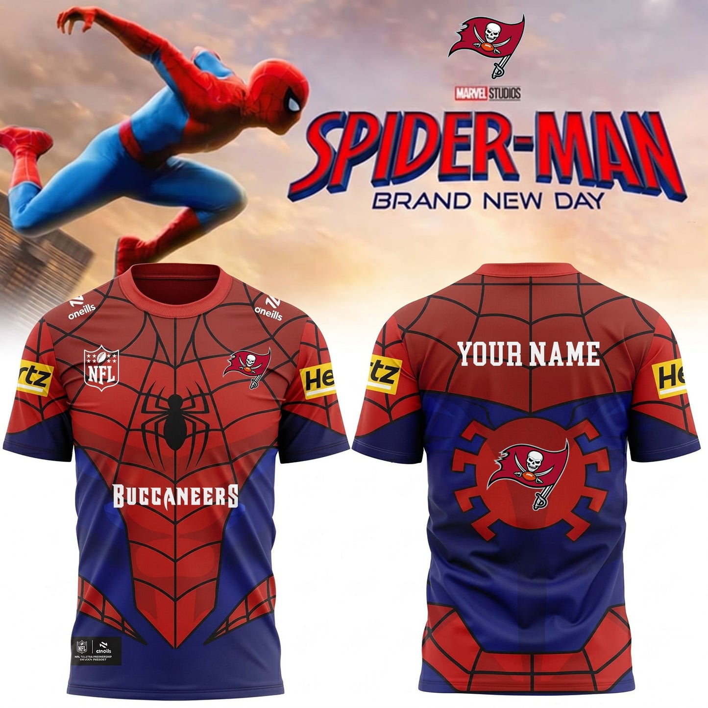PREMIUM NFL X TB EXCLUSIVE PERSONALIZED SPIDER-MAN SHIRT