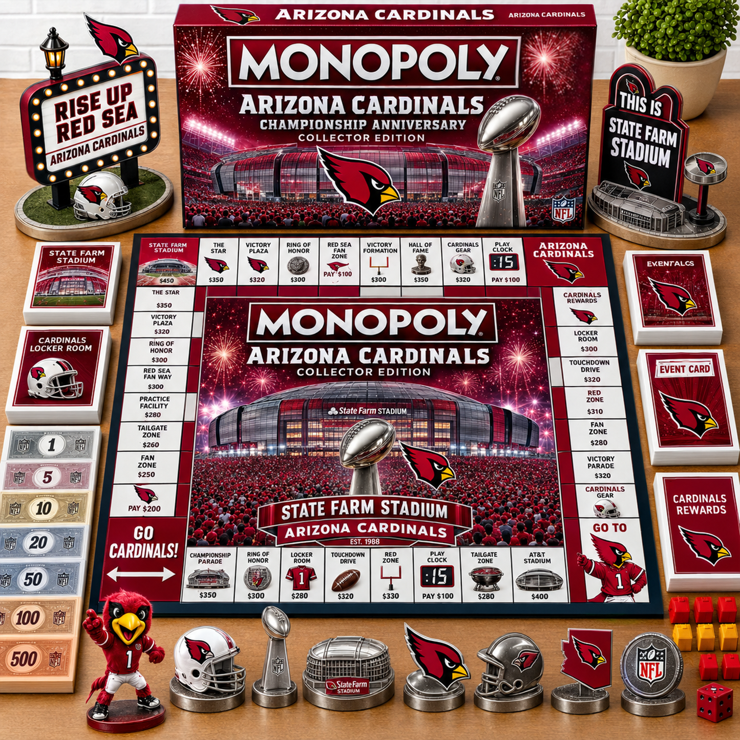 Premium NFL ARI Championship Anniversary Monopoly Collector’s Edition Board Game V3