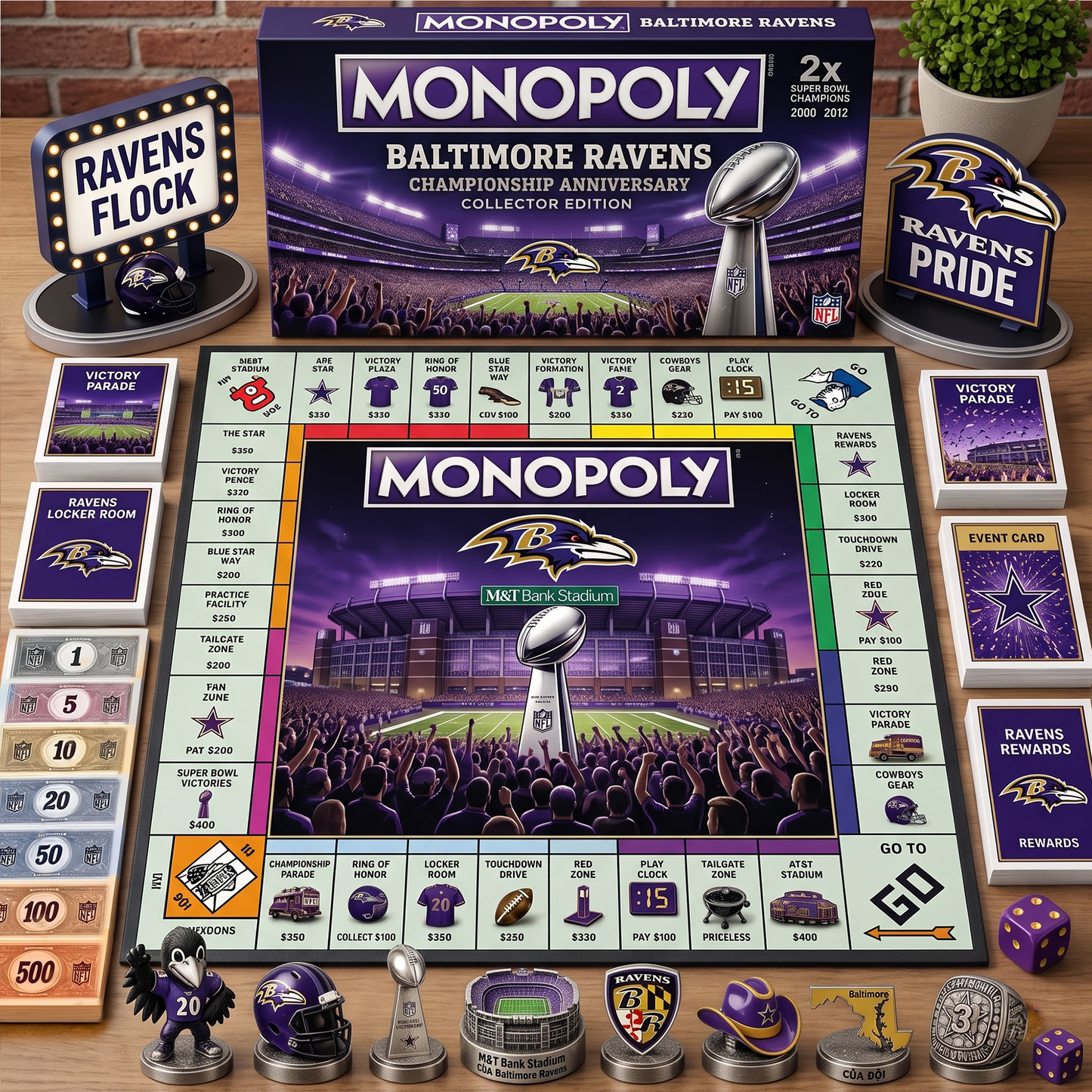 Premium NFL BAL Championship Anniversary Monopoly Collector’s Edition Board Game V3