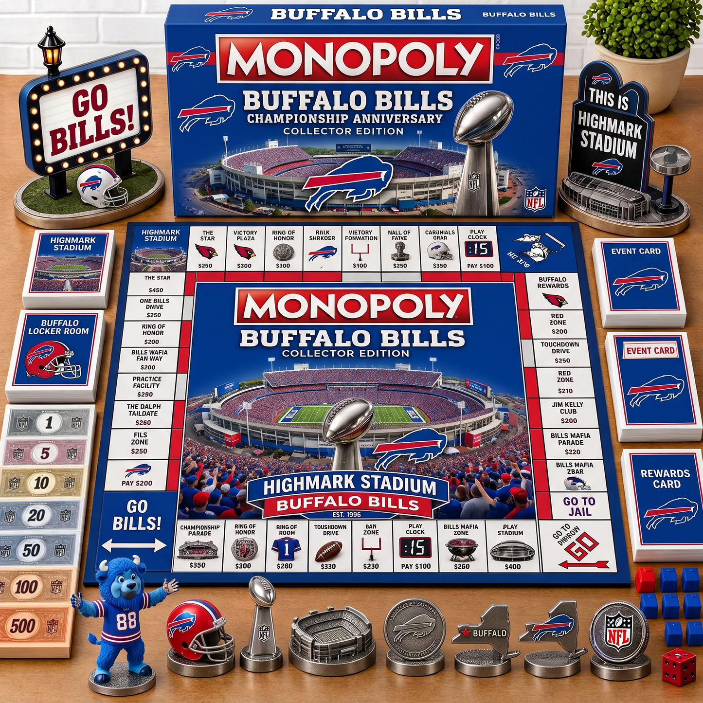 Premium NFL BUF Championship Anniversary Monopoly Collector’s Edition Board Game V3