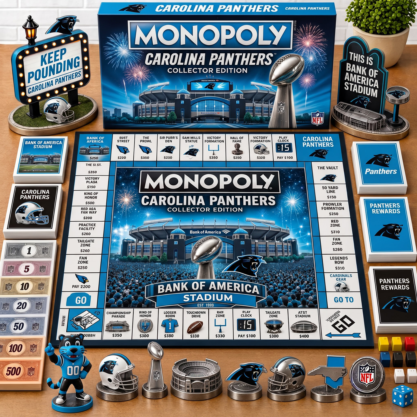 Premium NFL CAR Championship Anniversary Monopoly Collector’s Edition Board Game V3