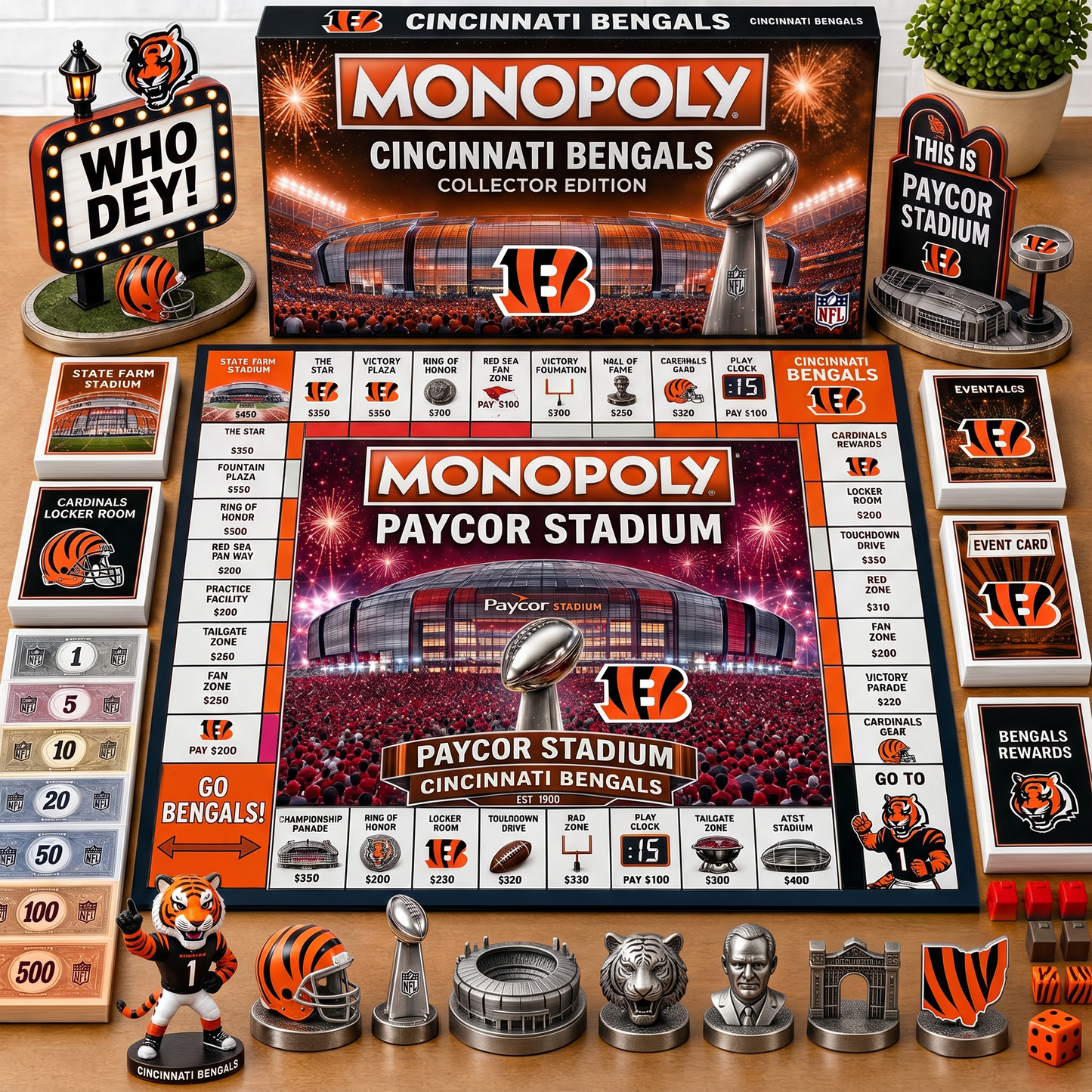 Premium NFL CIN Championship Anniversary Monopoly Collector’s Edition Board Game V3