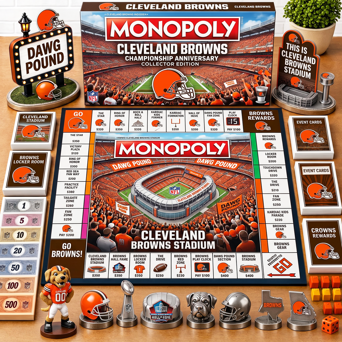 Premium NFL CLE Championship Anniversary Monopoly Collector’s Edition Board Game V3