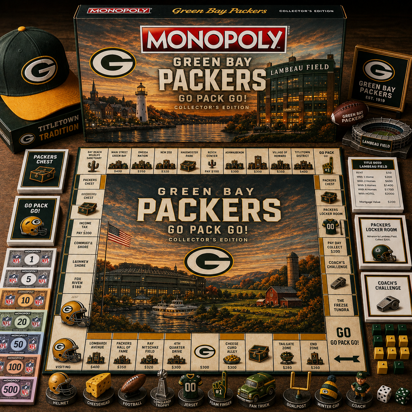 Premium NFL GB Legacy Monopoly Collector’s Edition Board Game V2