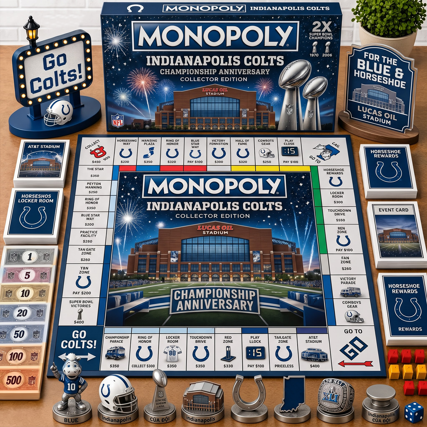 Premium NFL IND Championship Anniversary Monopoly Collector’s Edition Board Game V3