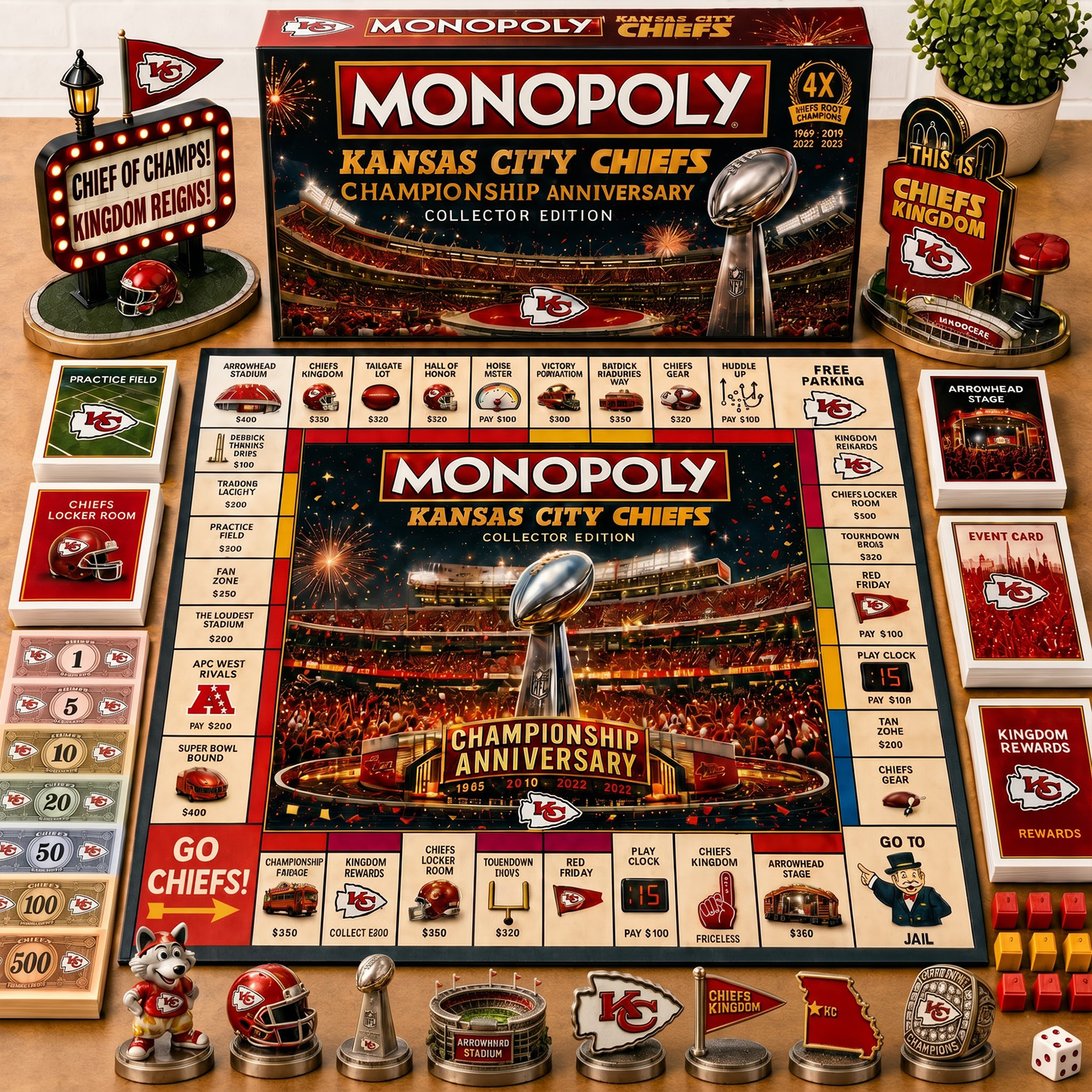 Premium NFL KC Championship Anniversary Monopoly Collector’s Edition Board Game V3