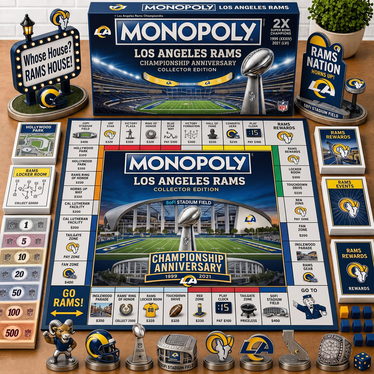 Premium NFL LAR Championship Anniversary Monopoly Collector’s Edition Board Game V3