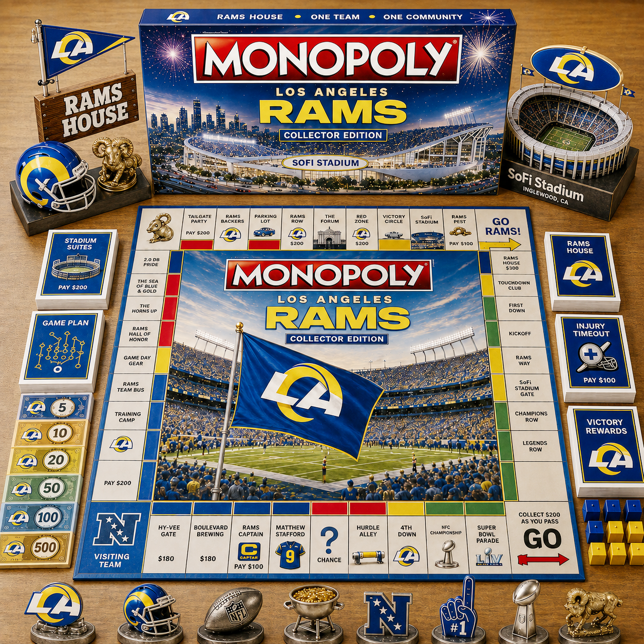 Premium NFL LAR Game Night Monopoly Collector’s Edition Board Game V5