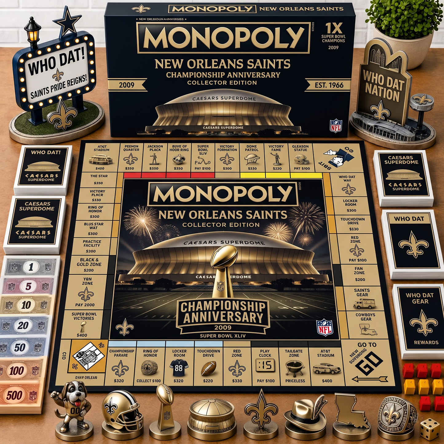 Premium NFL NO Championship Anniversary Monopoly Collector’s Edition Board Game V3