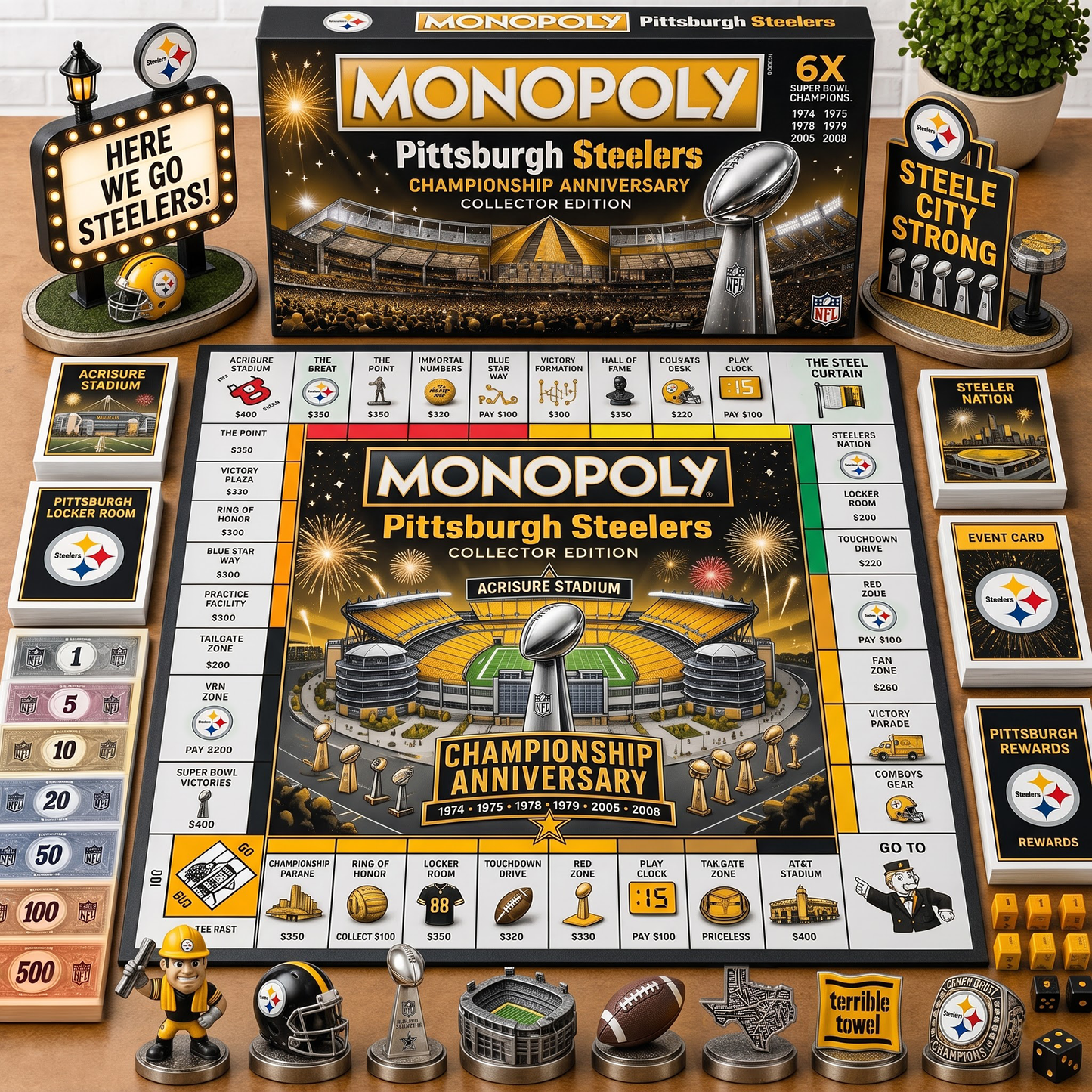 Premium NFL PIT Championship Anniversary Monopoly Collector’s Edition Board Game V3