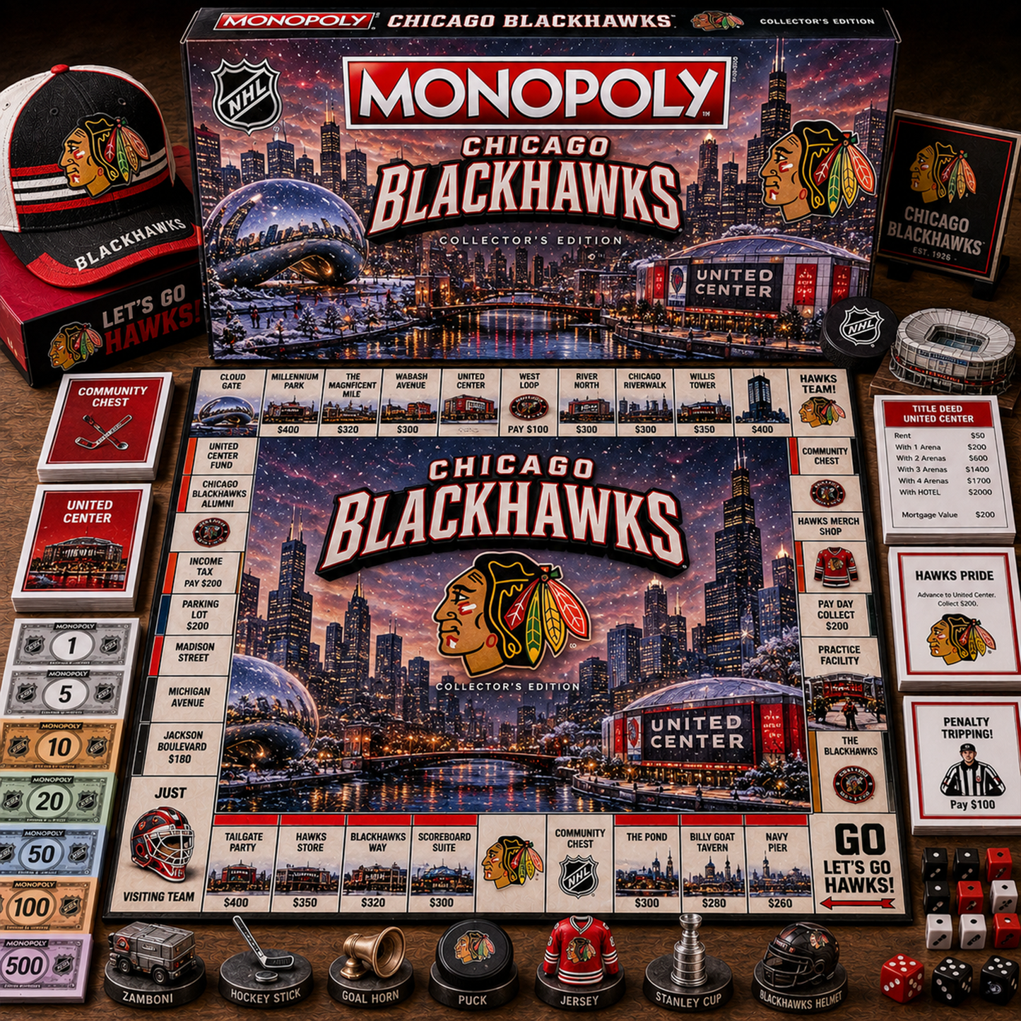 Premium NHL CHI Legacy Monopoly Collector’s Edition Board Game V2 NMD 150826 TTV