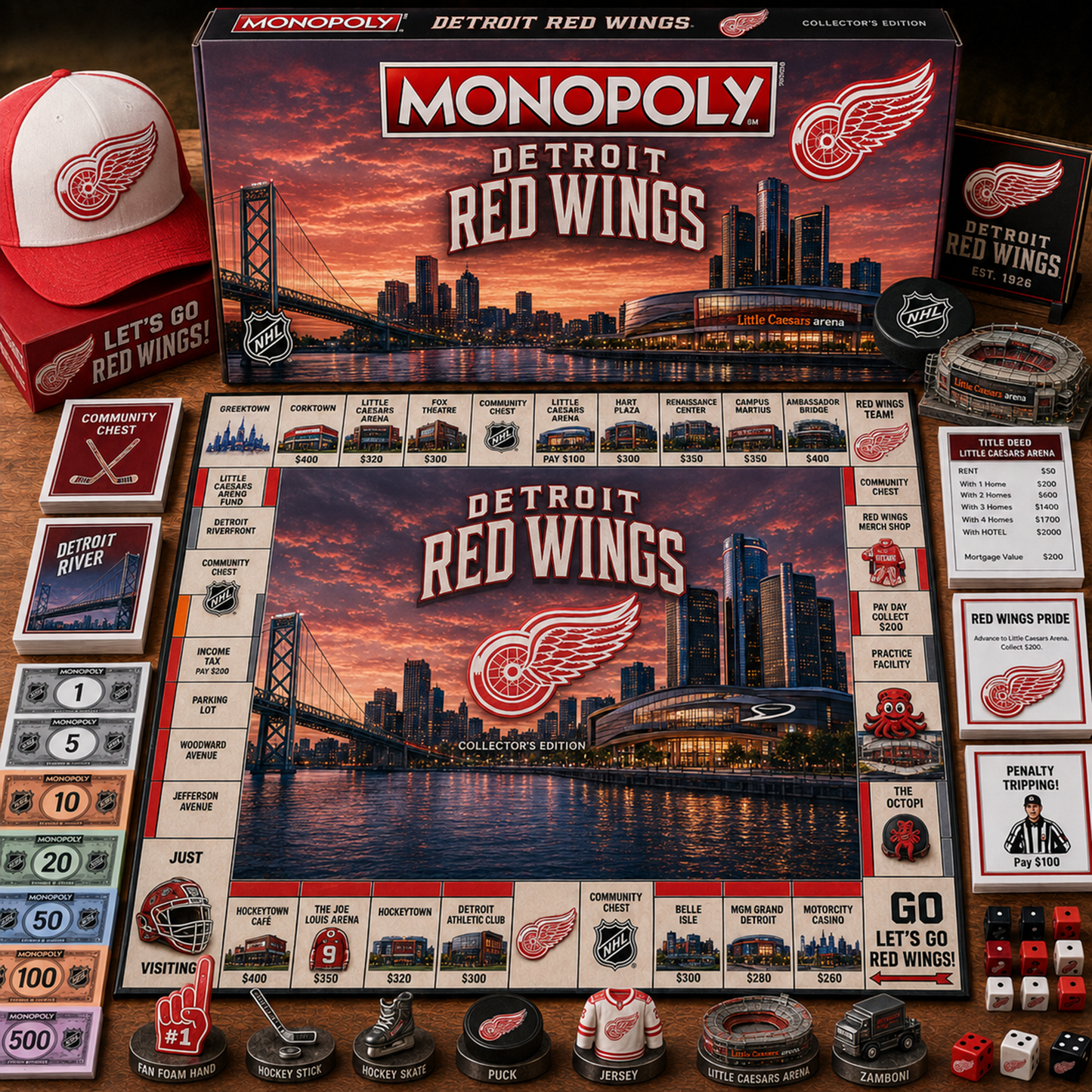 Premium NHL DET Legacy Monopoly Collector’s Edition Board Game V2 NMD 150826 TTV
