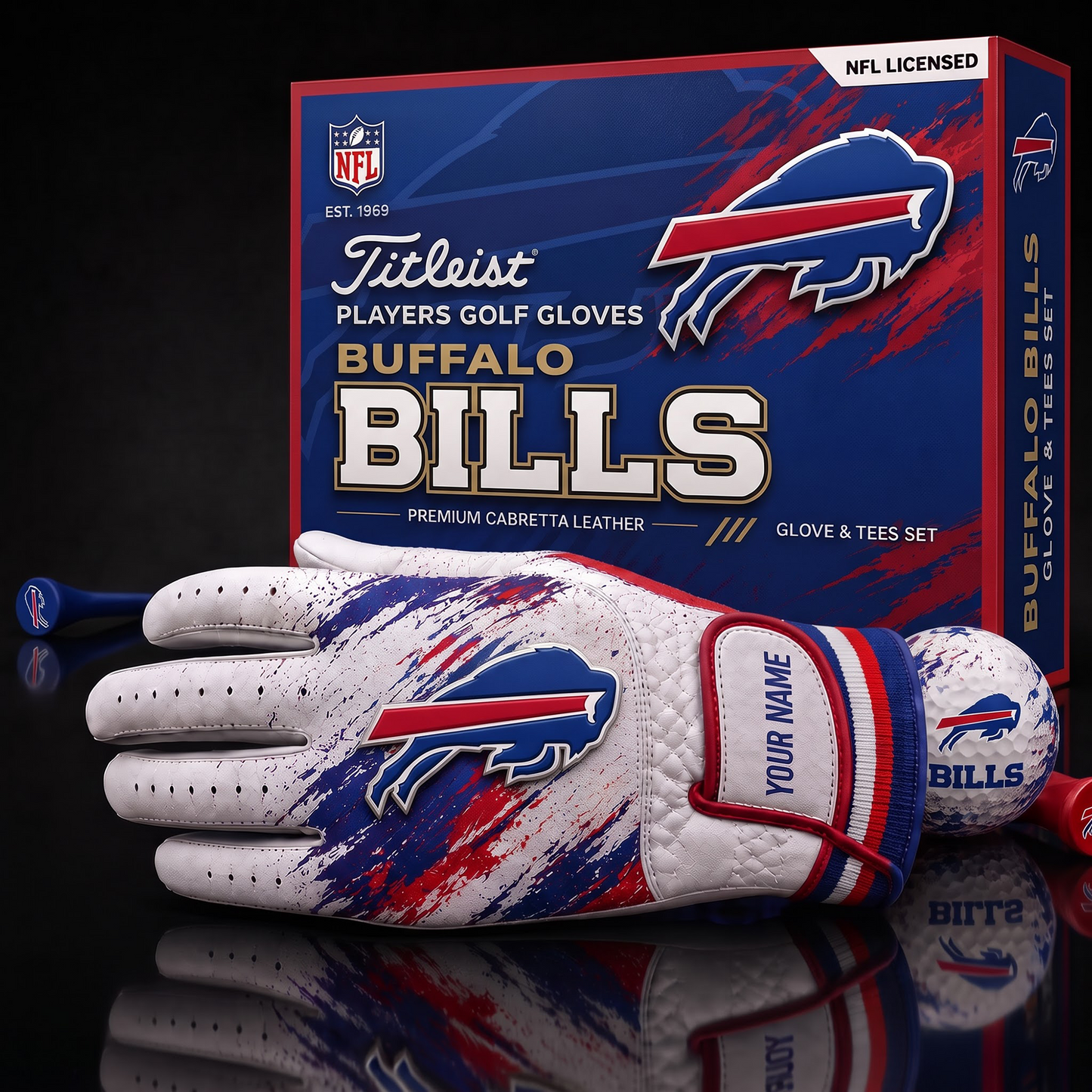 BUF NFL LUXURY PERSONALIZED GOLF GLOVE SET LIMITED EDTION