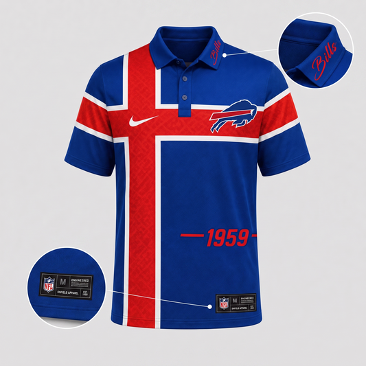 BUF X Premium NFL Men’s Sporty Cross Stripe Polo Shirt