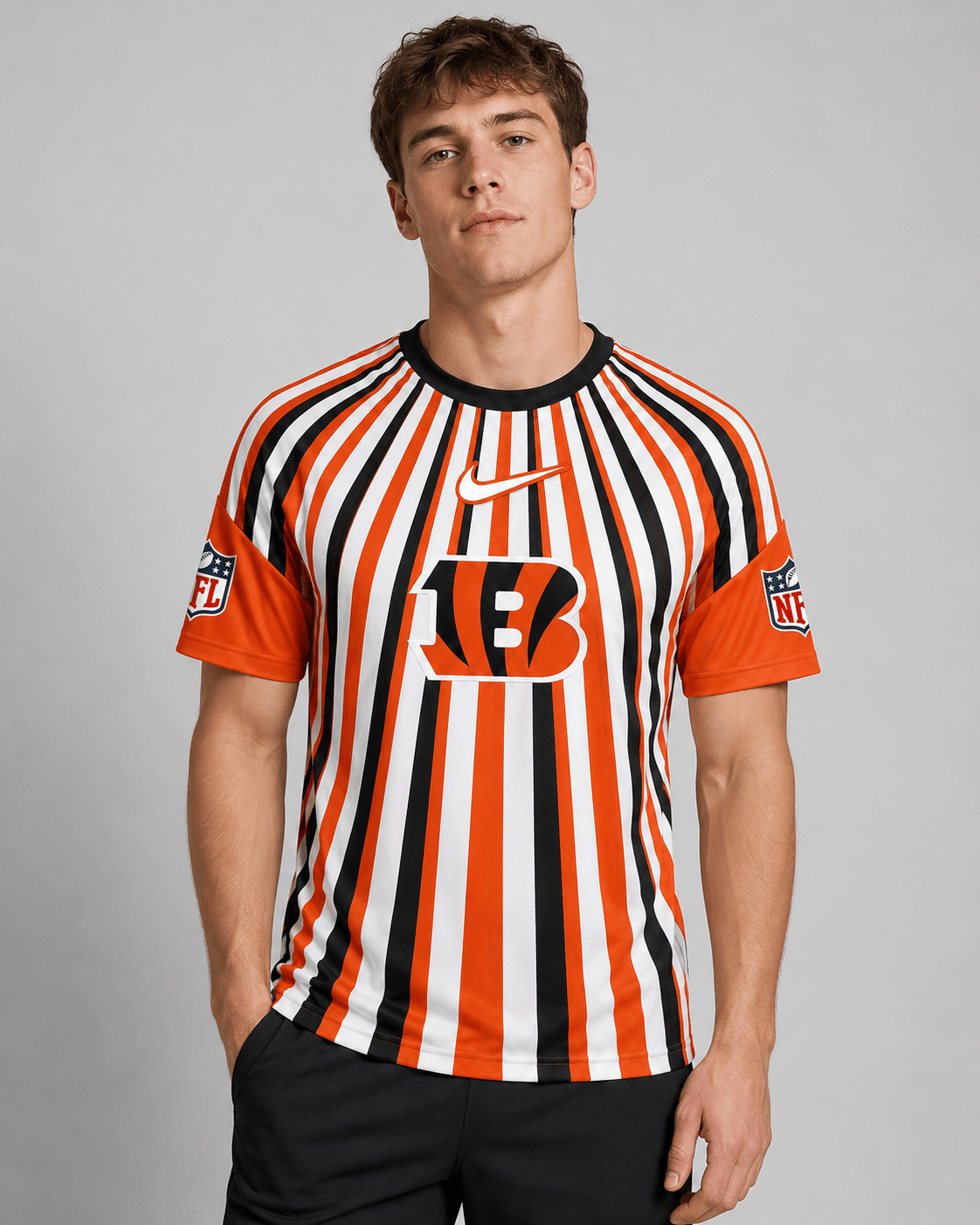 CIN Premium NFL Men’s Athletic Vertical Stripe T-Shirt