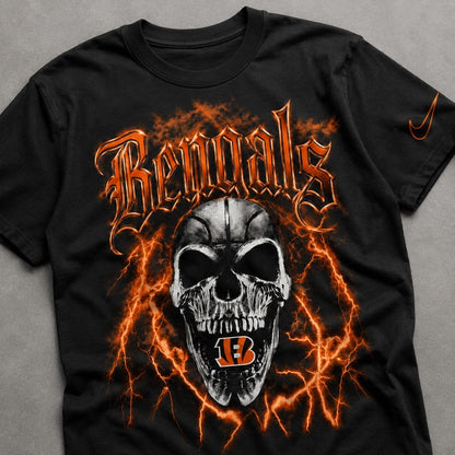 CIN Premium NFL Premium Skull Lightning Graphic T-Shirt