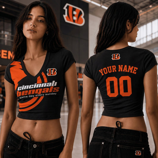 CIN x NFL Premium Women V-neck Croptop Personalized Gift For Fan