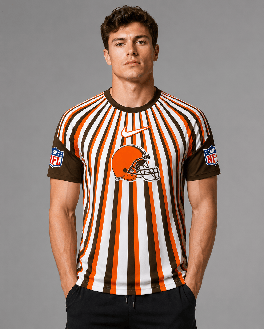 CLE Premium NFL Men’s Athletic Vertical Stripe T-Shirt
