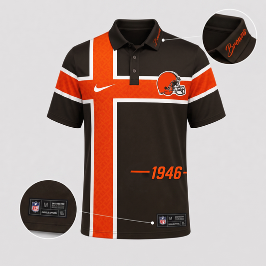 CLE X Premium NFL Men’s Sporty Cross Stripe Polo Shirt