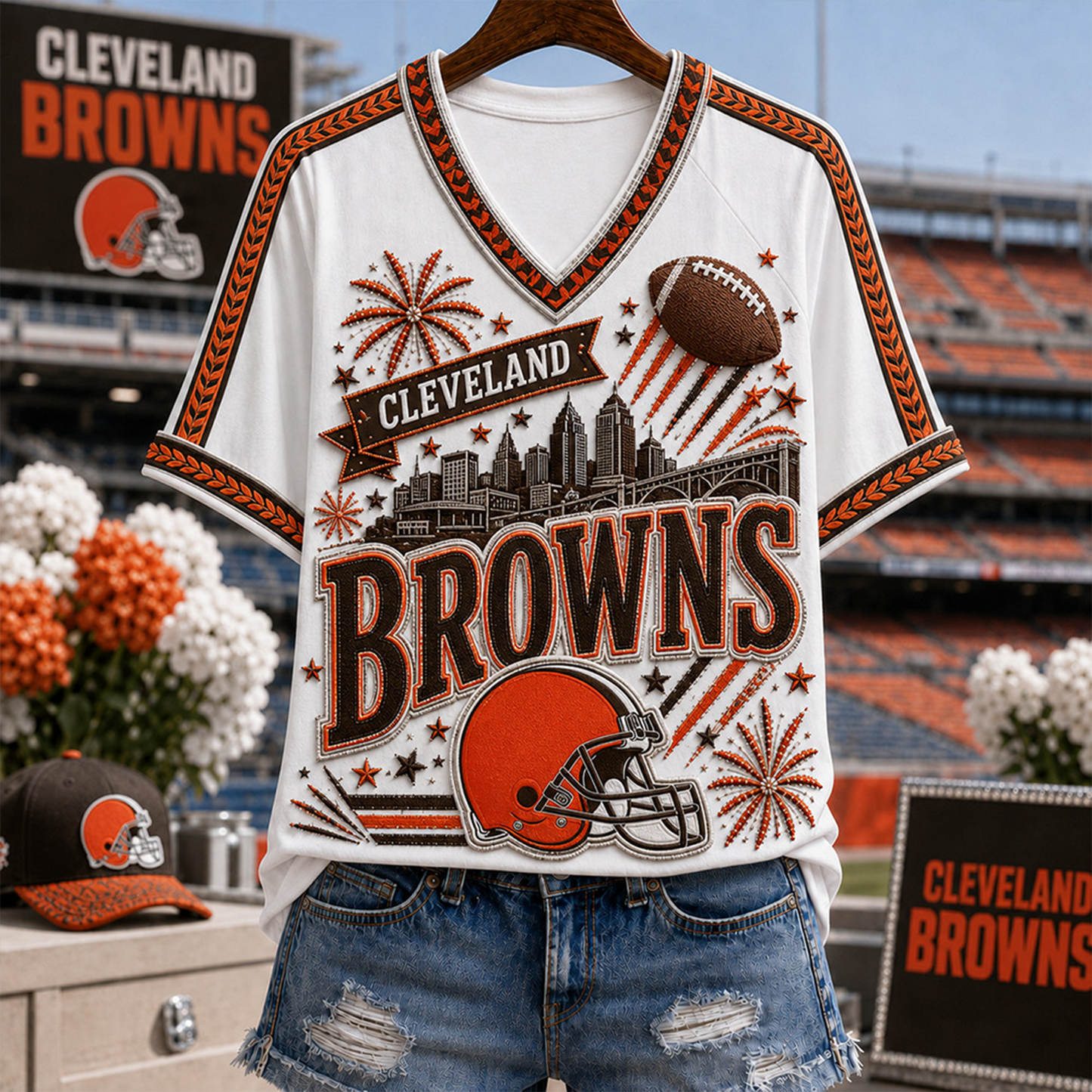 CLE_Denver Broncos NFL WOMAN V-NECK SHIRT FOR FAN 210726