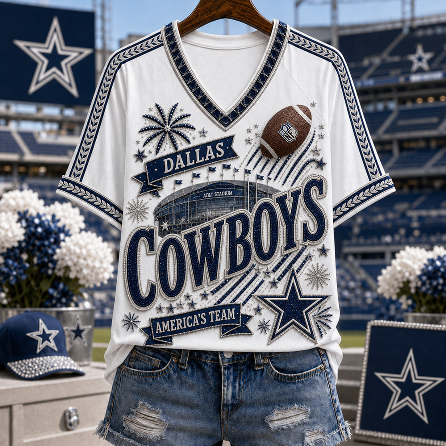 DC_Denver Broncos NFL WOMAN V-NECK SHIRT FOR FAN 210726