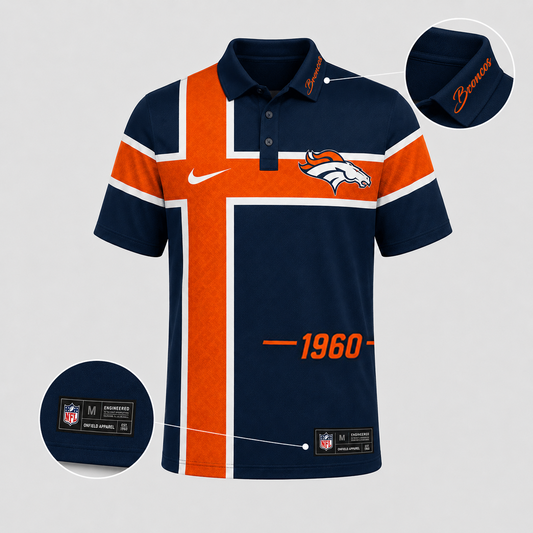 DEN X Premium NFL Men’s Sporty Cross Stripe Polo Shirt