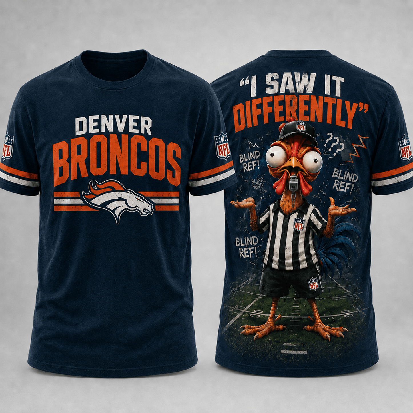 DEN x NFL Premium Funny Blind Referee Mocking 3D Shirt Football Game Day Enthusiasts