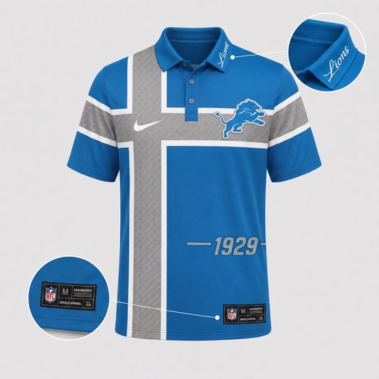 DET X Premium NFL Men’s Sporty Cross Stripe Polo Shirt