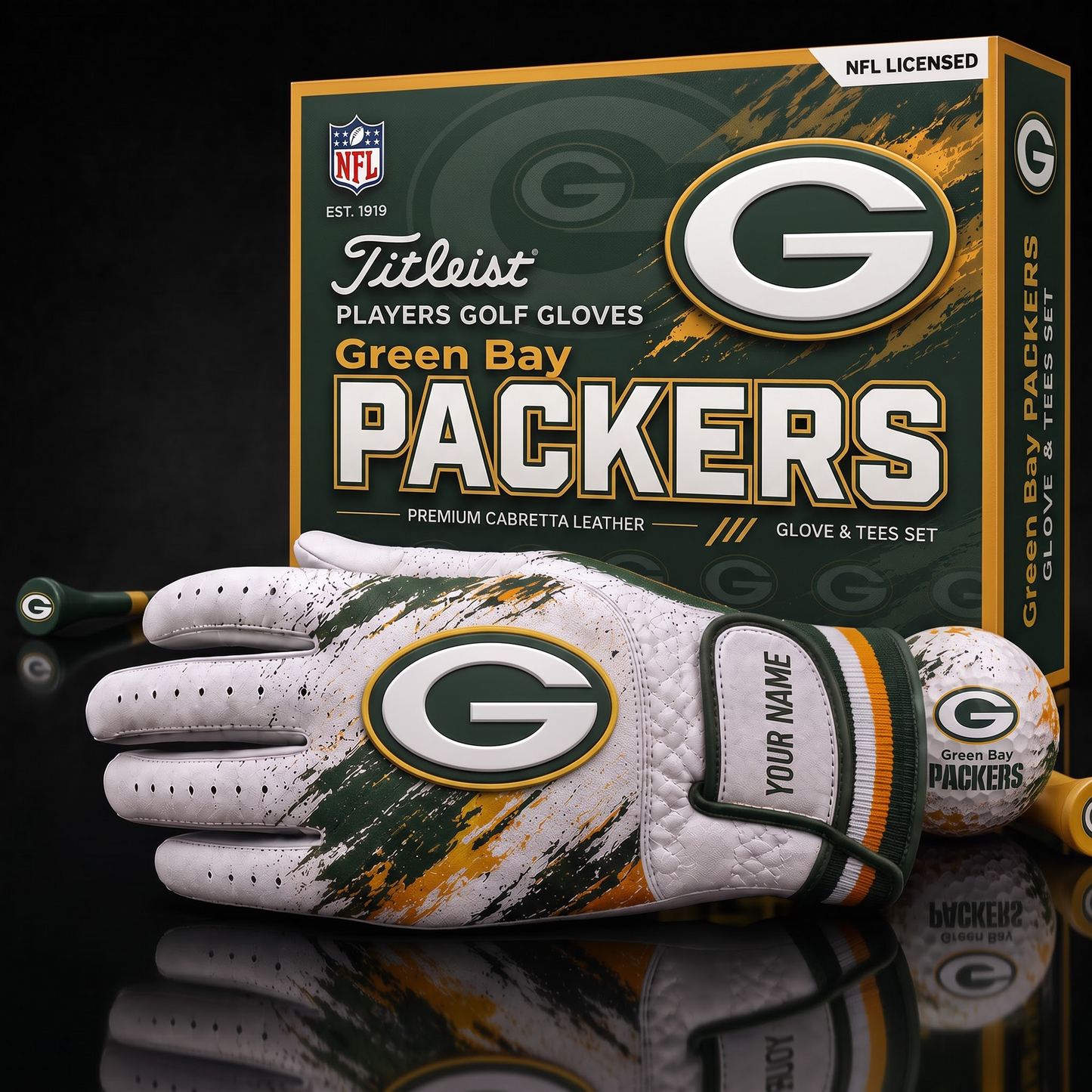 GB NFL LUXURY PERSONALIZED GOLF GLOVE SET LIMITED EDTION
