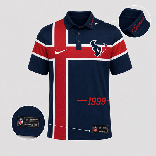 HOU X Premium NFL Men’s Sporty Cross Stripe Polo Shirt