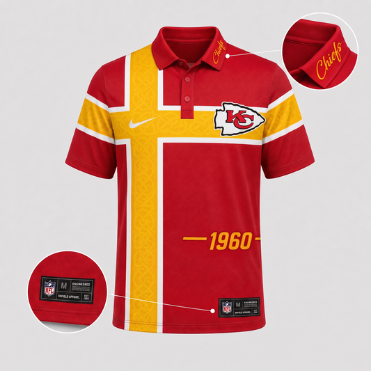 KC X Premium NFL Men’s Sporty Cross Stripe Polo Shirt