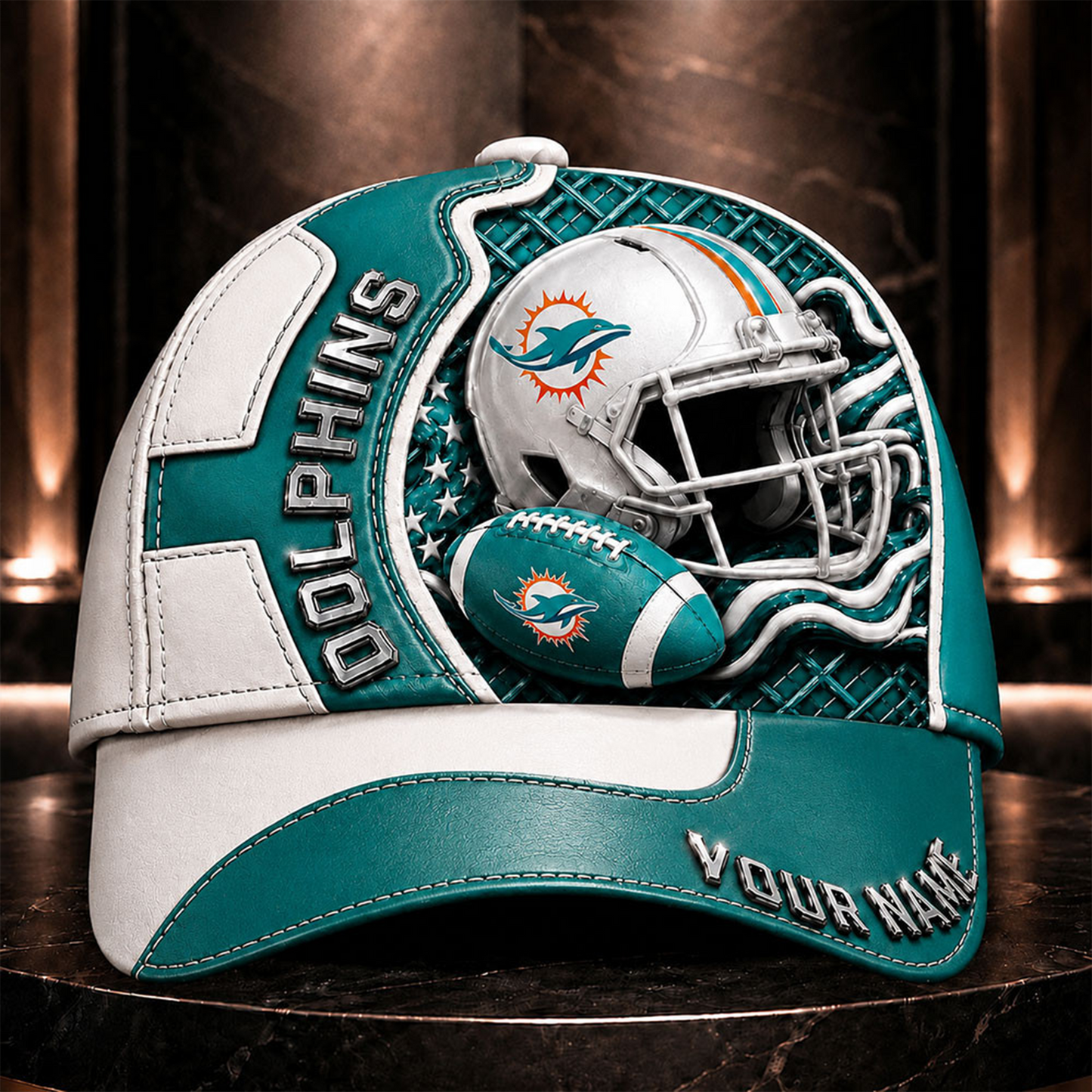 MD _NFL Legacy 3D Premium Leather Cap – Personalized Edition