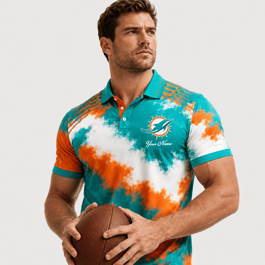 MIA X Premium NFL Premium Personalized Helmet Polo Shirt
